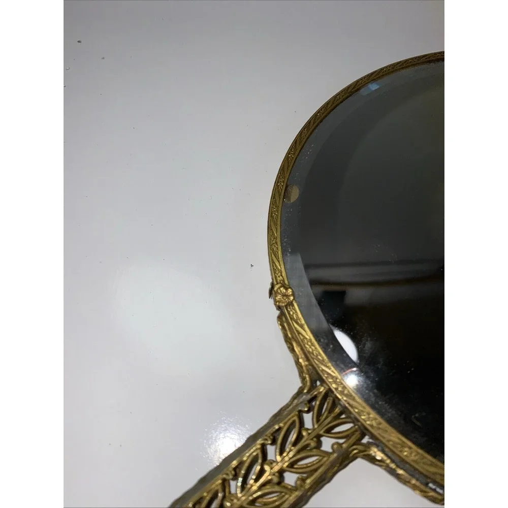Apollo Ormolu Vanity Set of 4 Hollywood‎ Regency Filigree Mirrors Comb Brush Vtg